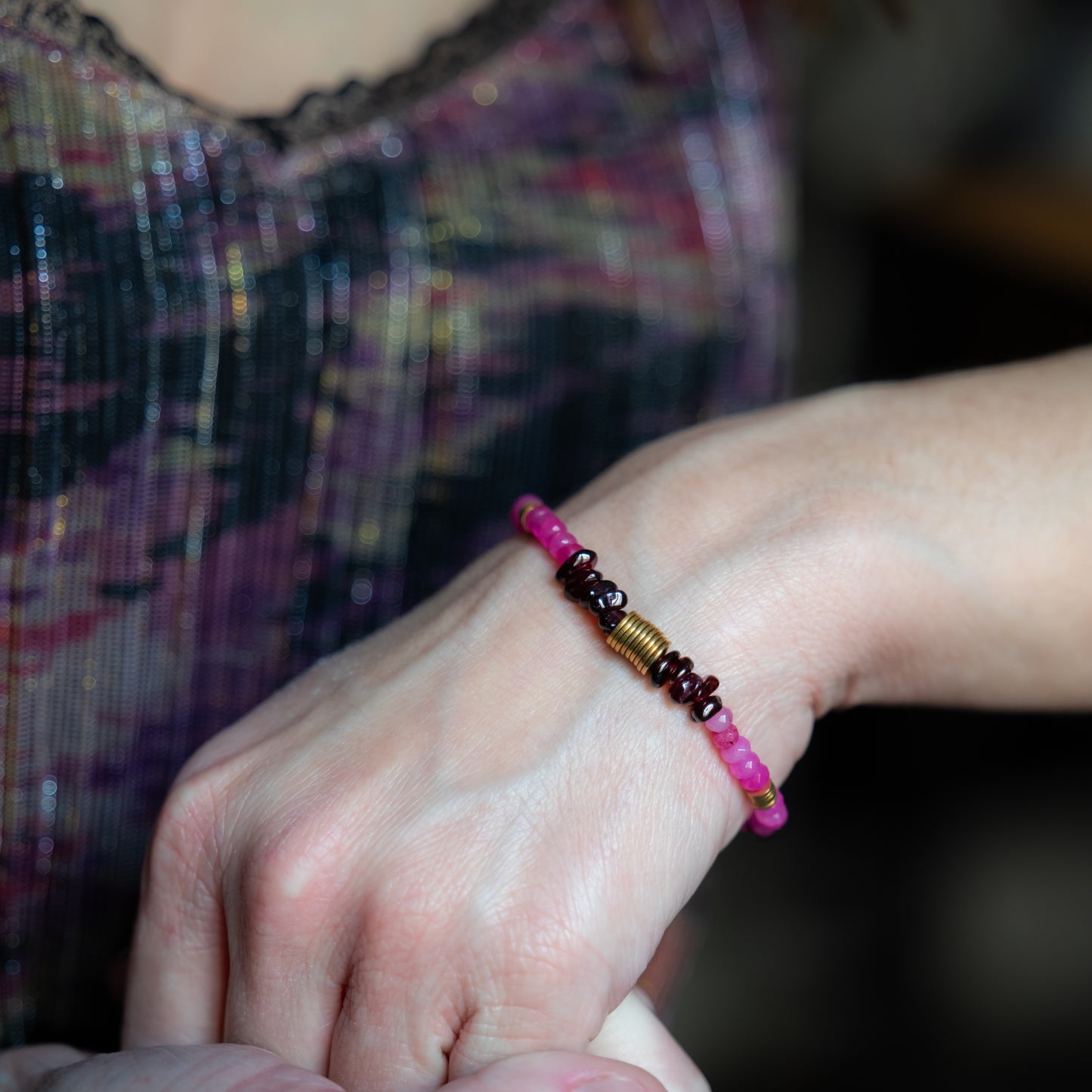 Bracelet or - Jade et grenat - NOAH