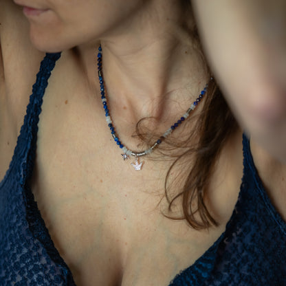 Collier argent - Lapis lazuli - Jade - CROWN