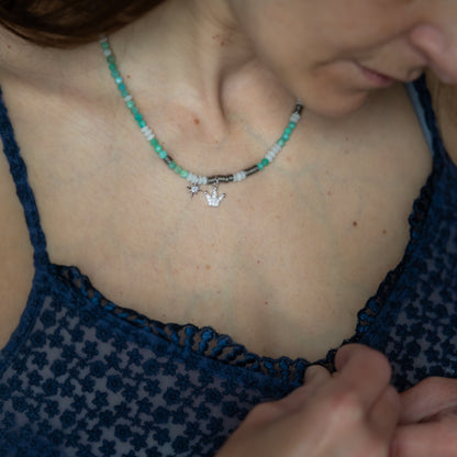 Collier or - Amazonite - Jade - CROWN