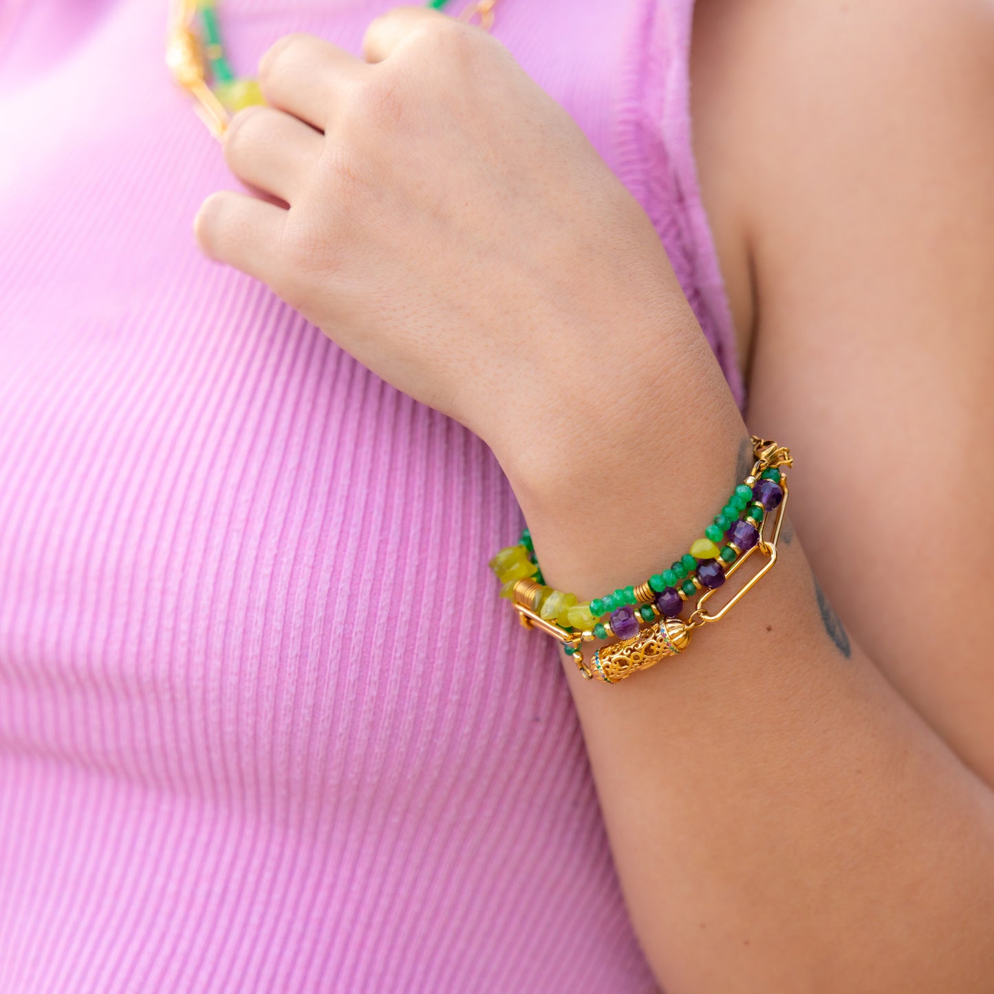 Bracelet or - Onyx et jade - NOAH