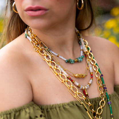 Collier or - Opale - Hématite et jade - RITA
