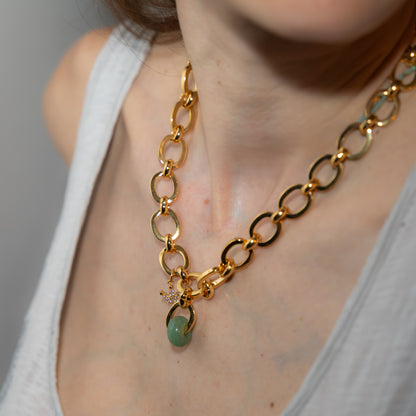 Collier en maille or - Aventurine - XENA