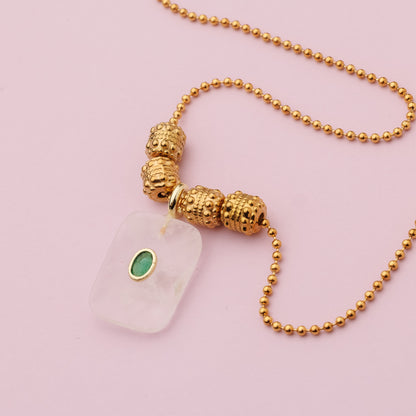 Collier or en maille acier inoxydable - Cristal du Brésil - LYDIA