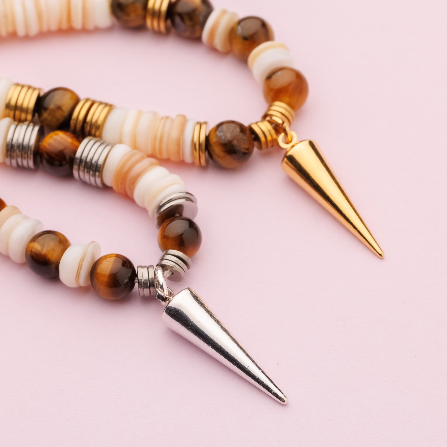 Collier argent - Heishi et oeil de tigre - ELLY