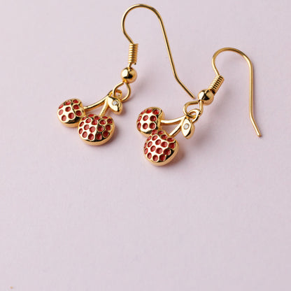 Boucle crochet US plaqué or - Cerise - CHERRY