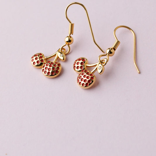 Boucle crochet US plaqué or - Cerise - CHERRY