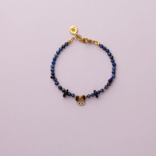 Bracelet or - Lapis lazuli et grenat - AMBROISE