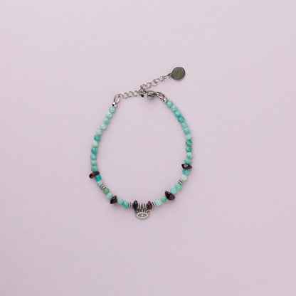 Bracelet argent - Amazonite et grenat - AMBROISE