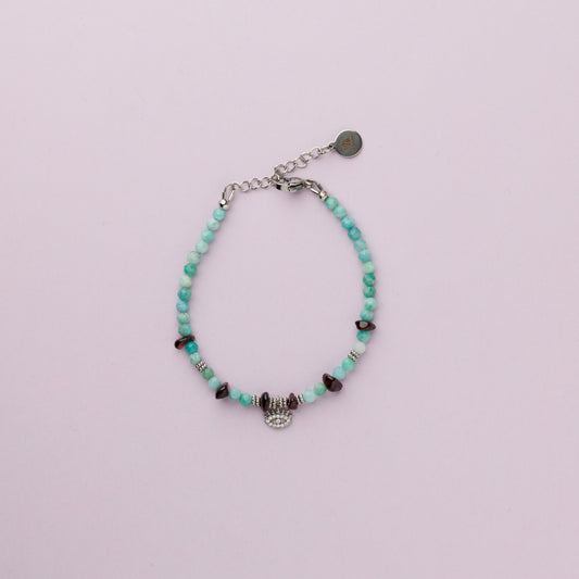 Bracelet argent - Amazonite et grenat - AMBROISE