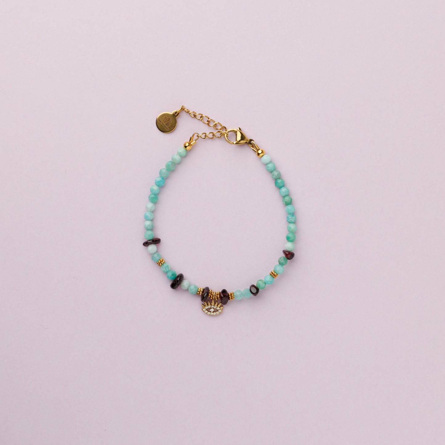 Bracelet or - Amazonite et grenat - AMBROISE