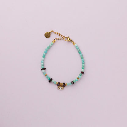 Bracelet or - Amazonite et grenat - AMBROISE