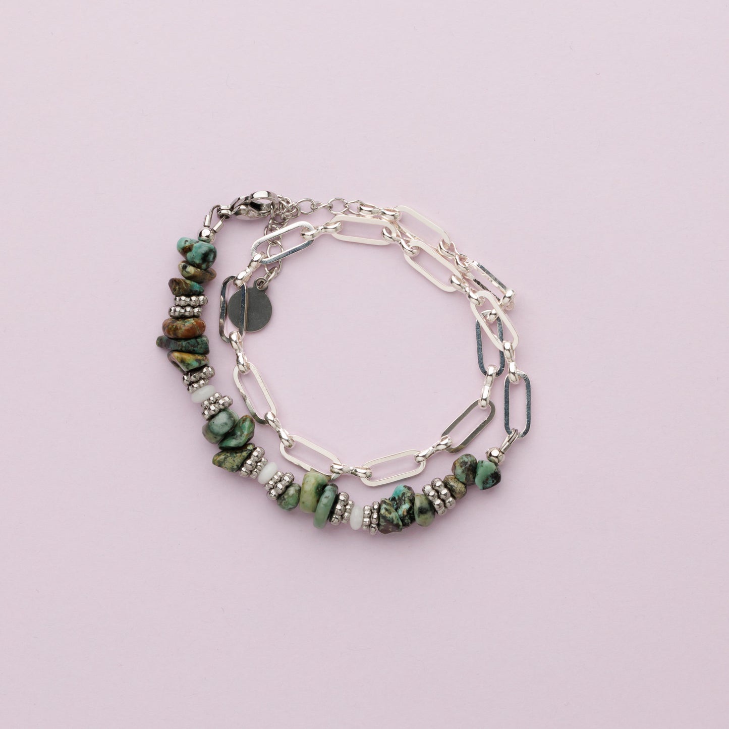 Bracelet double rang - Argent - Turquoise et émeraude - EWAH