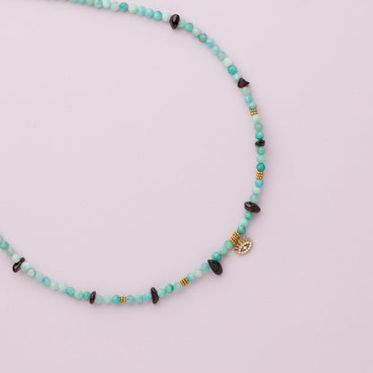 Collier or - Amazonite et grenat - AMBROISE