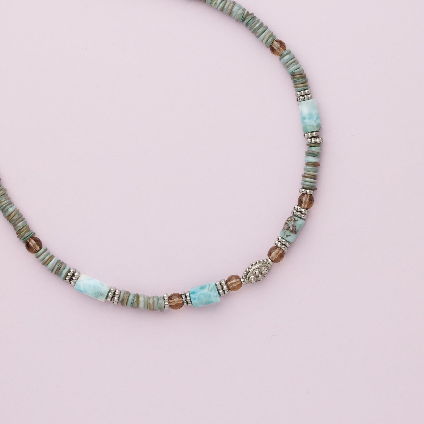 Collier argent - Heishi et larimar - CHARLY