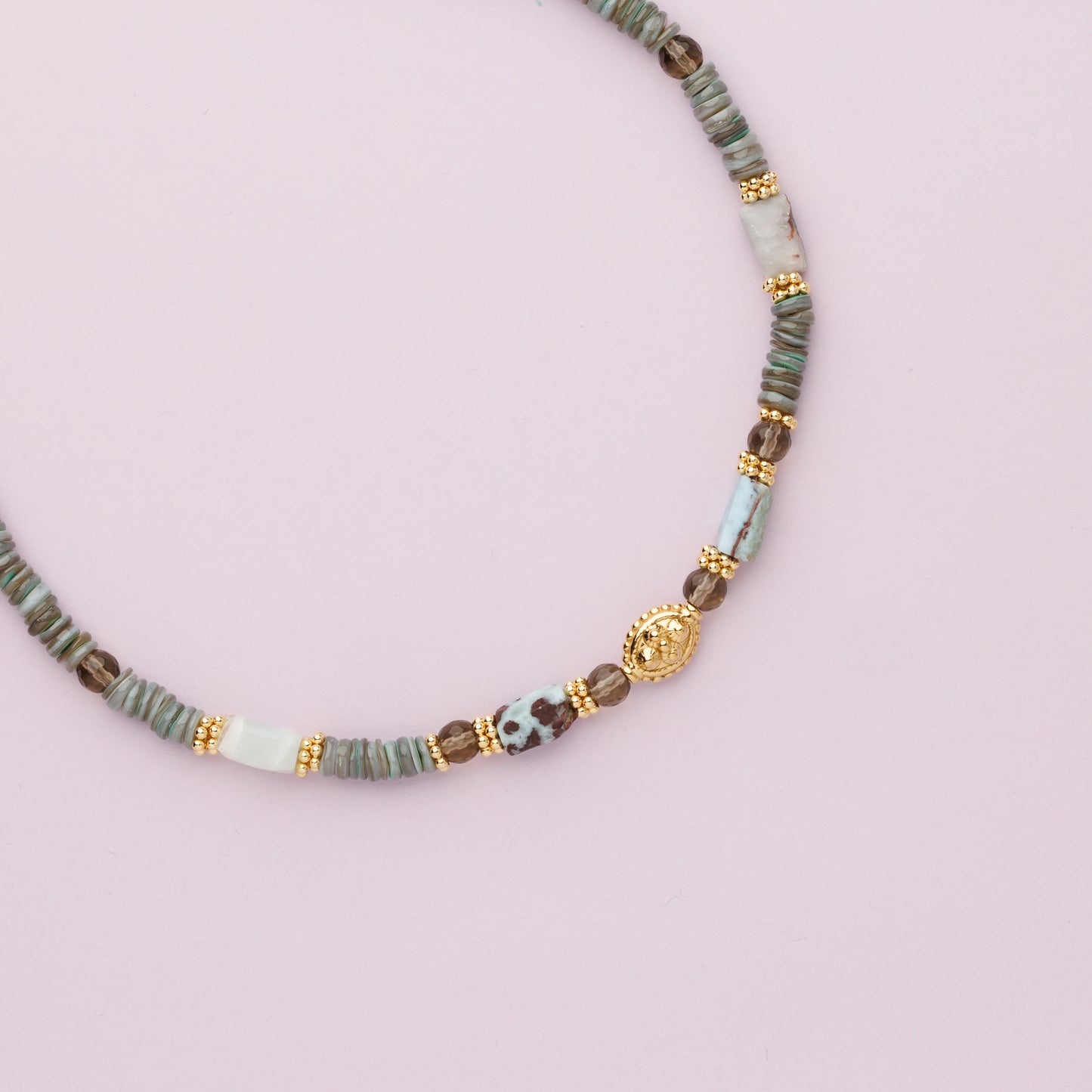 Collier or - Heishi et larimar - CHARLY