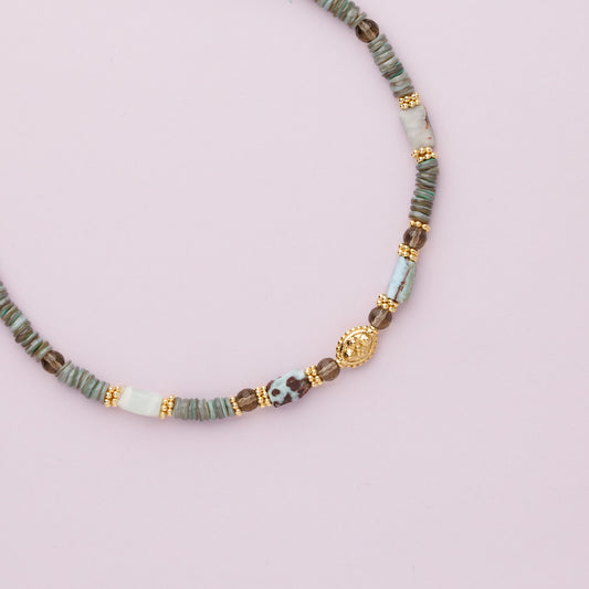 Collier or - Heishi et larimar - CHARLY