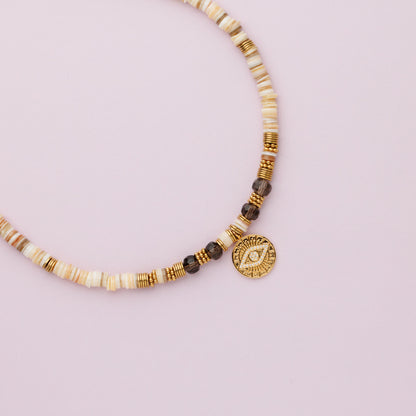 Collier or - Heishi et quartz fumé - NADIA