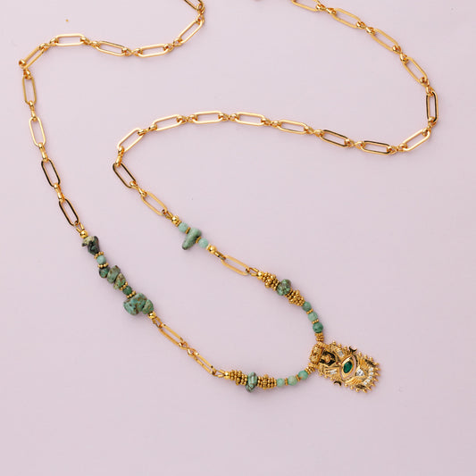 Collier or - Turquoise et émeraude - EWAH