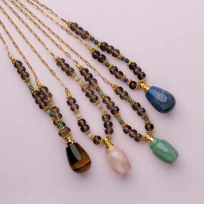 Sautoir or - Quartz fumé et œil de tigre - FIONA