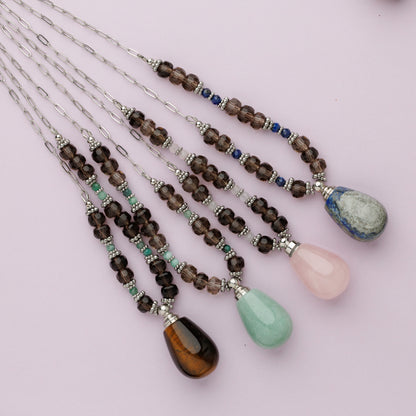 Sautoir argent - Quartz fumé et œil de tigre - FIONA