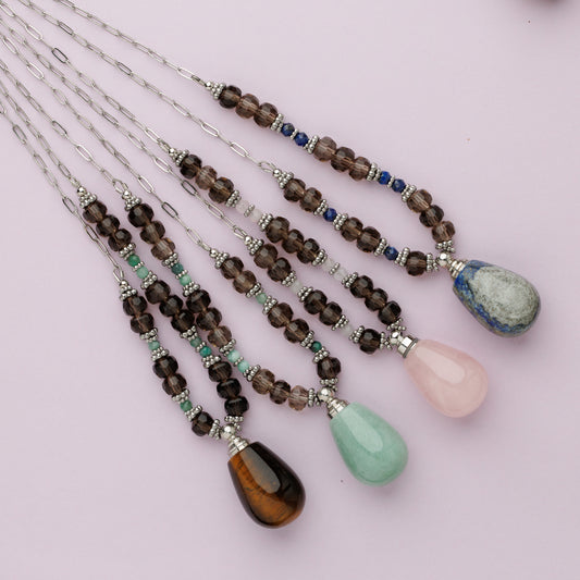 Sautoir argent - Quartz rose et fumé - FIONA