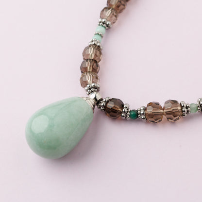 Collier argent - Quartz fumé et émeraude - FIONA