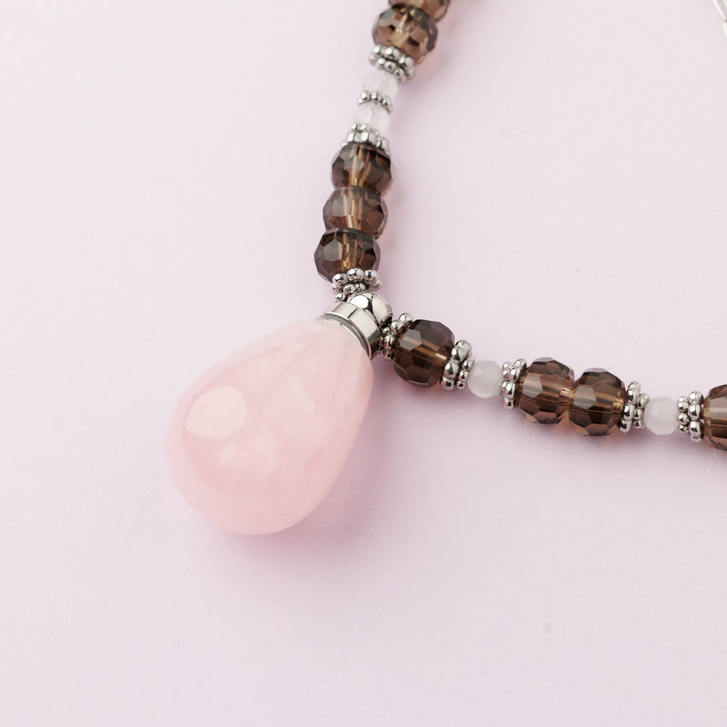 Sautoir argent - Quartz rose et fumé - FIONA