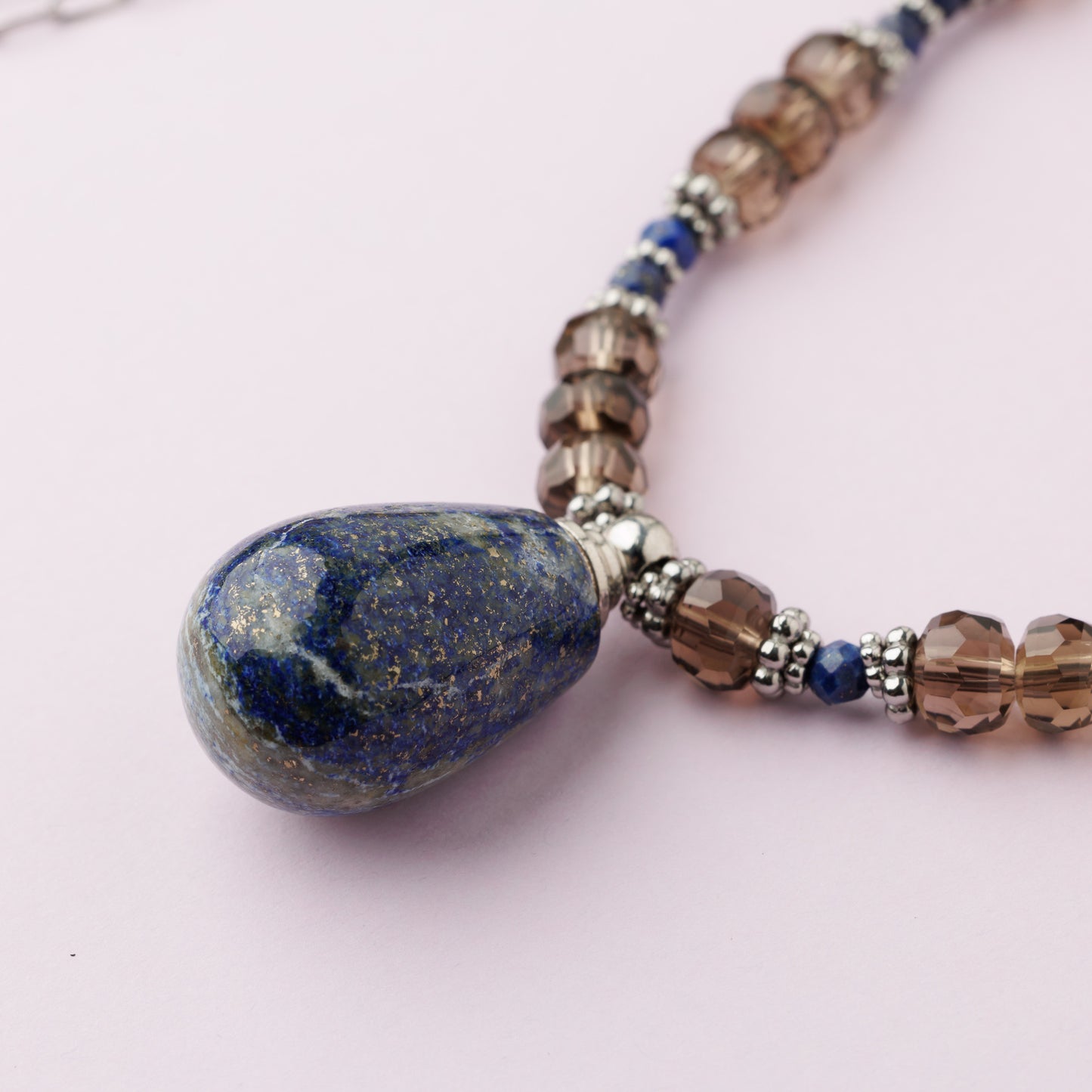Sautoir argent - Quartz fumé et lapis lazuli - FIONA