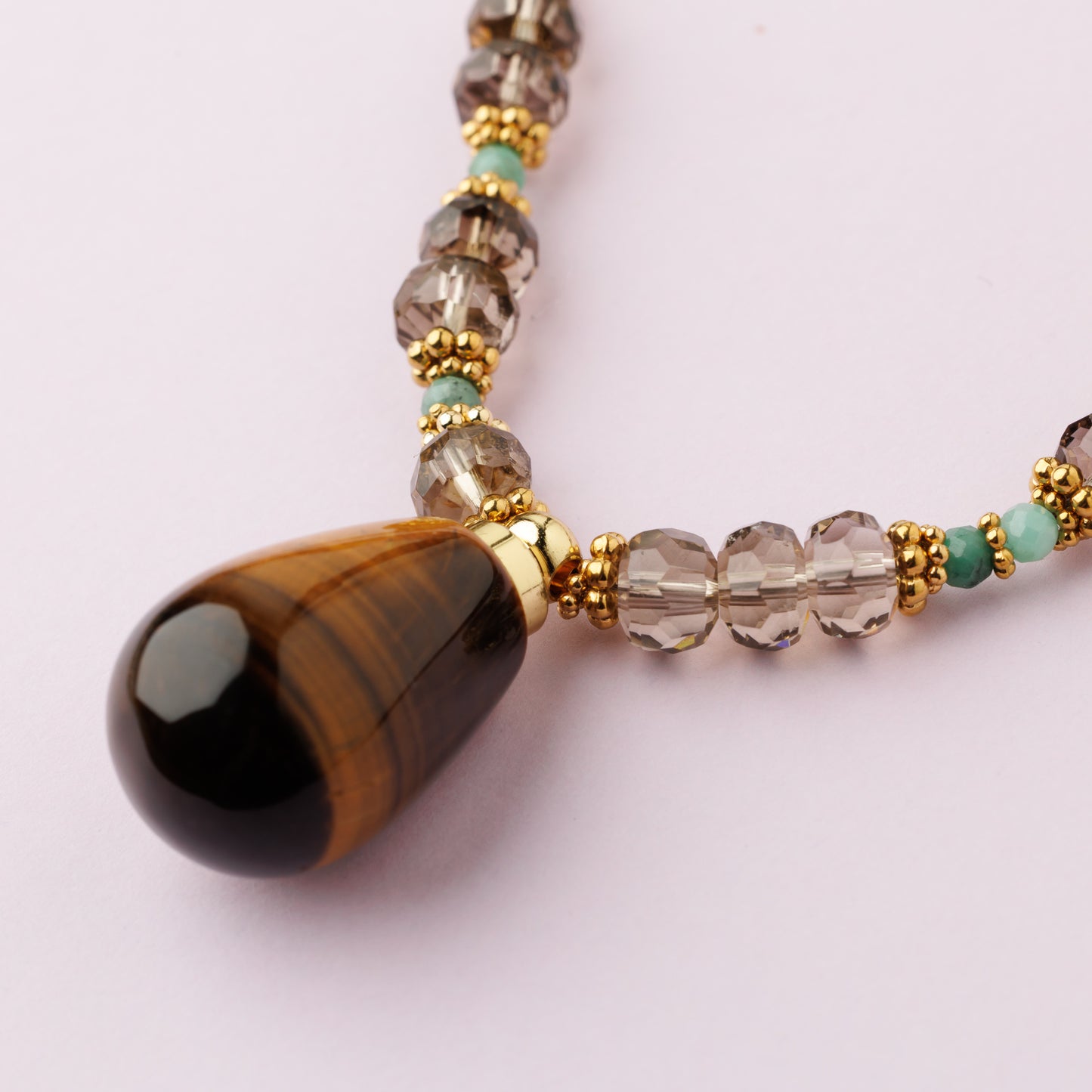 Sautoir or - Quartz fumé et œil de tigre - FIONA