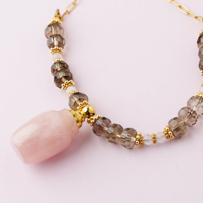 Sautoir or - Quartz rose et fumé - FIONA