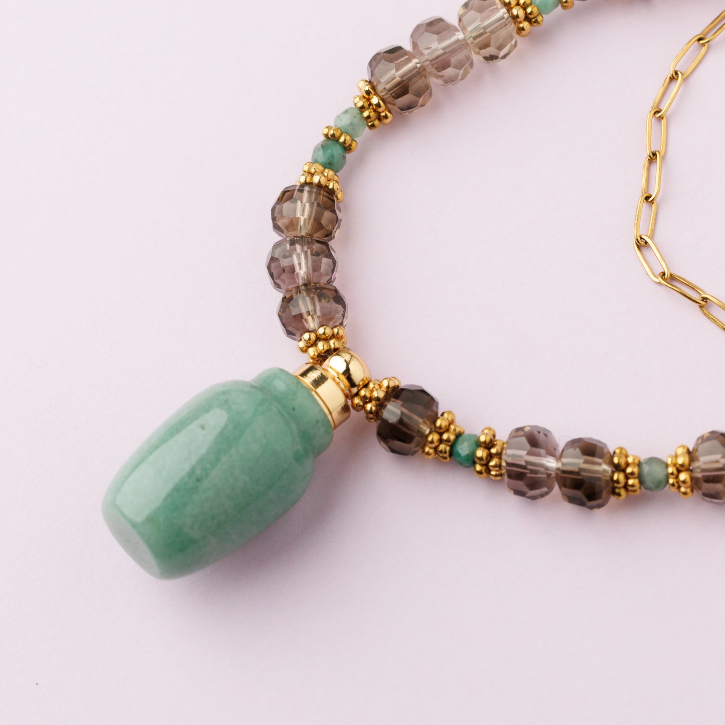 Sautoir or - Quartz fumé et émeraude - FIONA