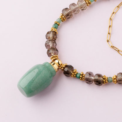 Sautoir or - Quartz fumé et émeraude - FIONA