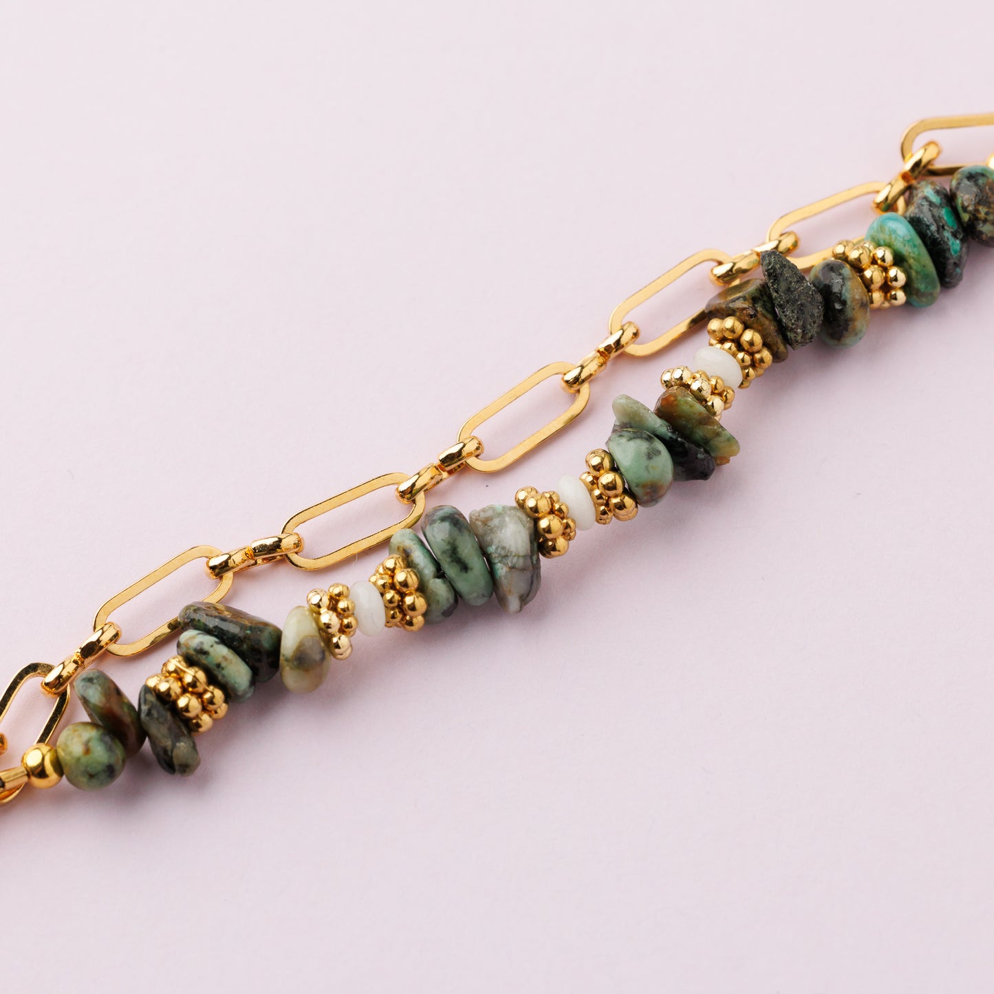 Bracelet double rang - Or - Turquoise et émeraude - EWAH