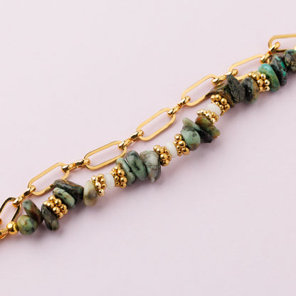 Bracelet double rang - Or - Turquoise et émeraude - EWAH