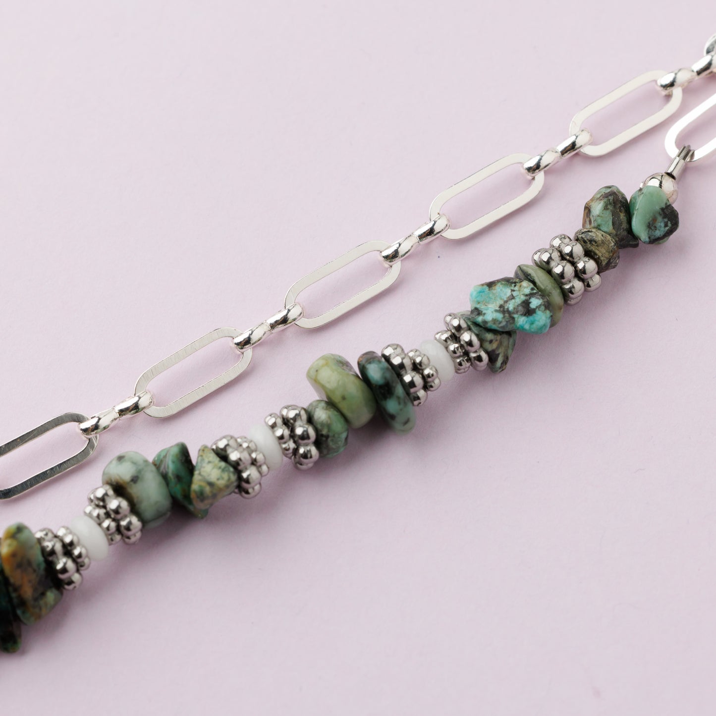 Bracelet double rang - Argent - Turquoise et émeraude - EWAH