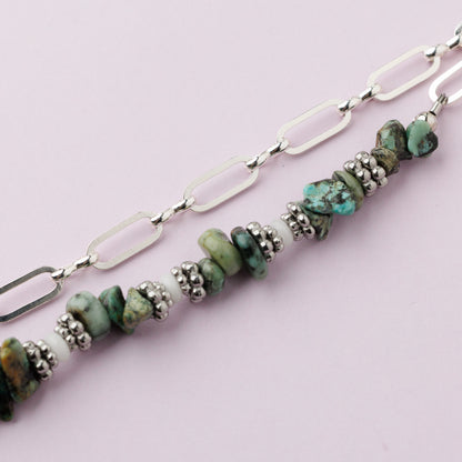 Bracelet double rang - Argent - Turquoise et émeraude - EWAH