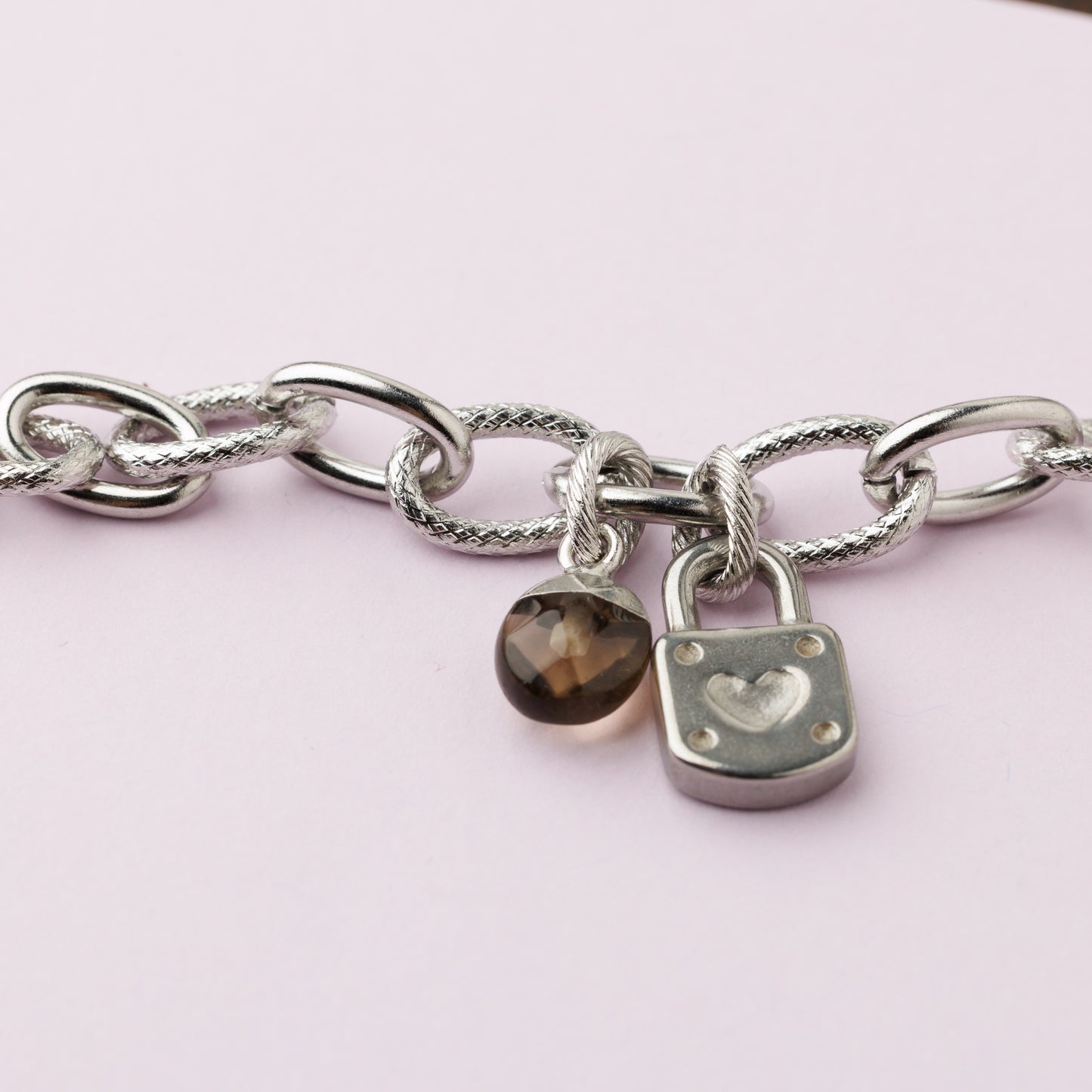 Bracelet acier inoxydable argent - Quartz fumé - CARRY