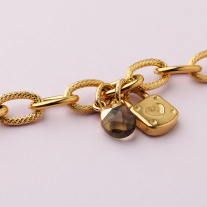 Bracelet acier inoxydable or - Quartz fumé - CARRY