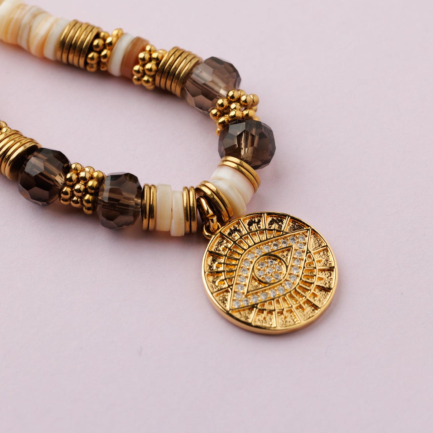 Collier or - Heishi et quartz fumé - NADIA