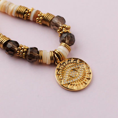 Collier or - Heishi et quartz fumé - NADIA