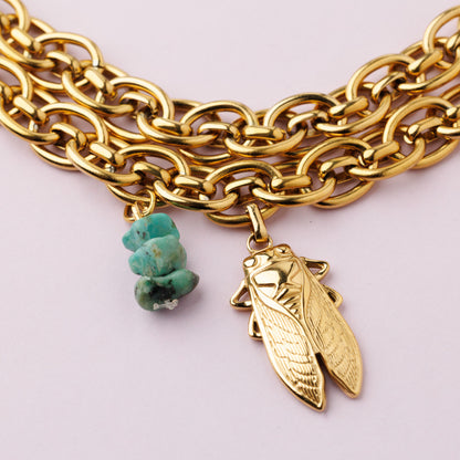 Collier maille acier inoxydable or - Turquoise - ANDREA