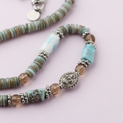 Collier argent - Heishi et larimar - CHARLY