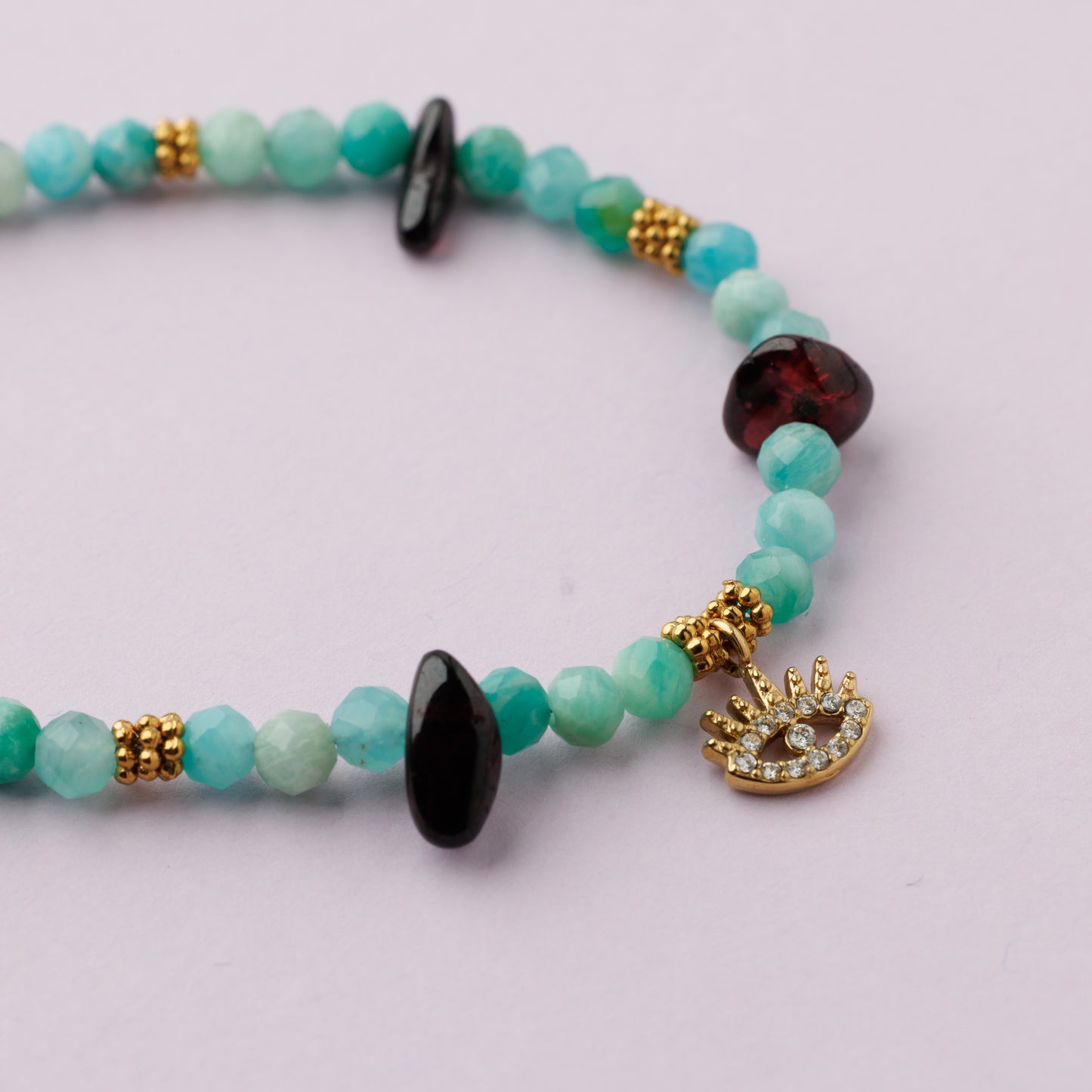 Collier or - Amazonite et grenat - AMBROISE