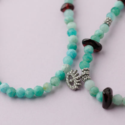 Collier argent - Amazonite et grenat - AMBROISE