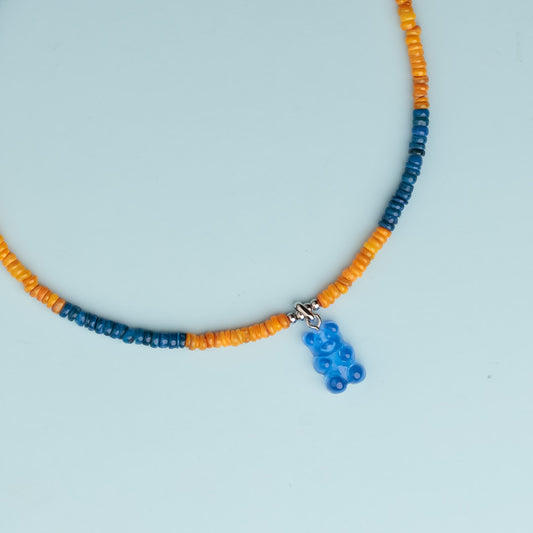 Collier argent - Heishi - Ours bleu - HARIBO