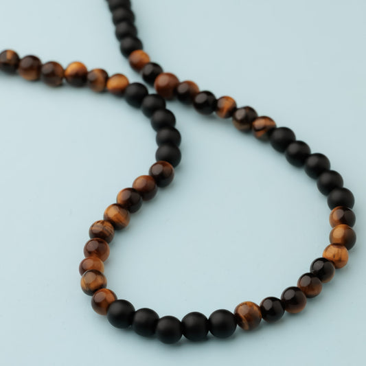 Collier argent - Œil de tigre et onyx - TOM