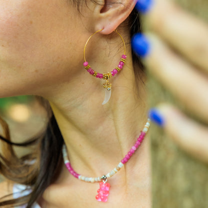 Créole or - Jade - Dent quartz rose - MAYA