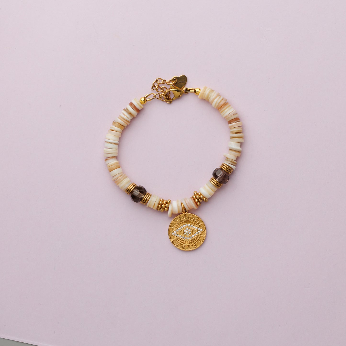 Bracelet or - Heishi et quartz fumé - NADIA