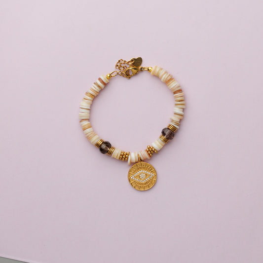 Bracelet or - Heishi et quartz fumé - NADIA