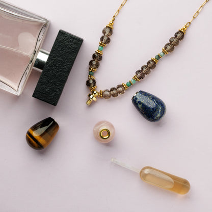 Sautoir argent - Quartz fumé et œil de tigre - FIONA